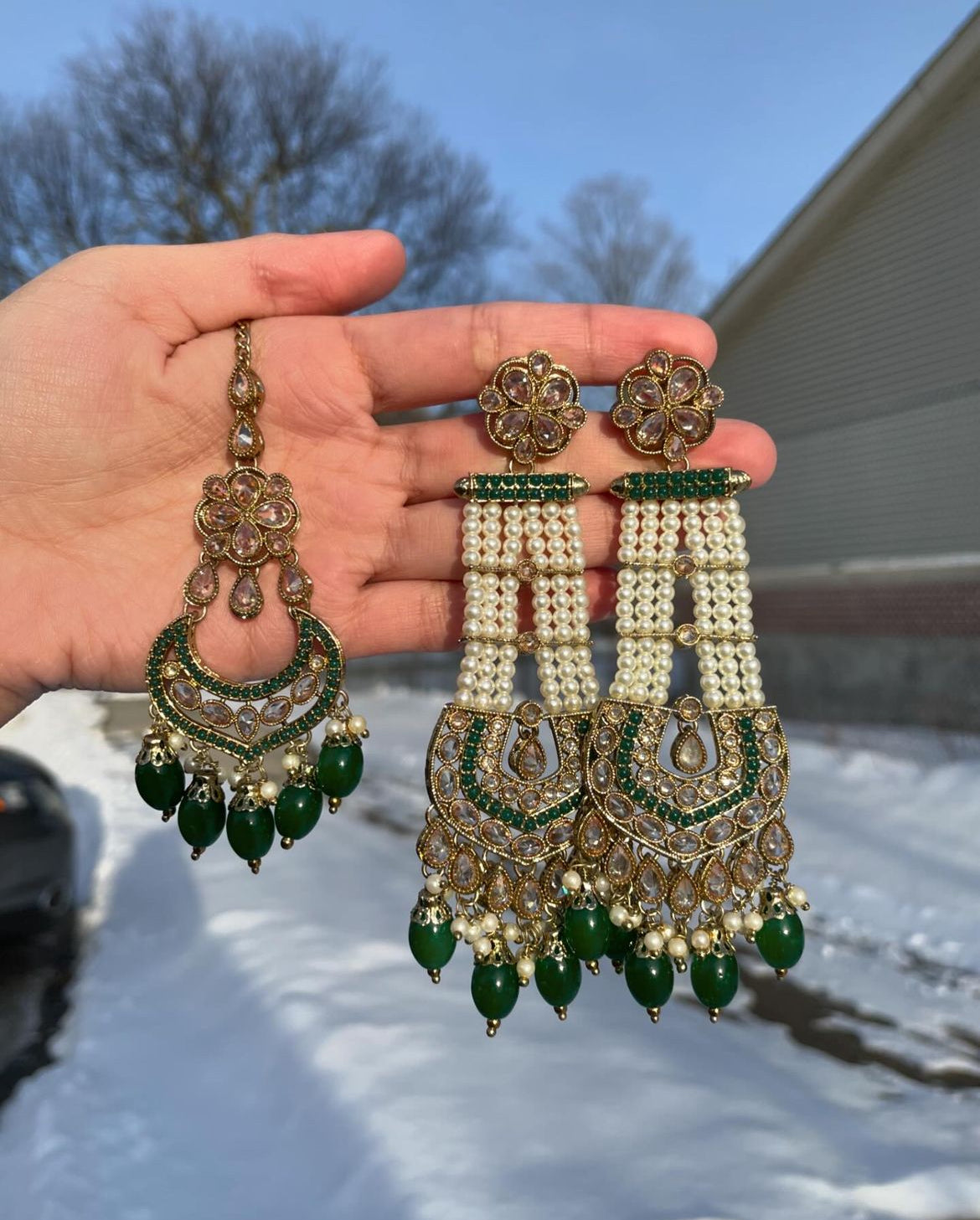✨Polki Jumar Style Earrings and Tikka Set✨