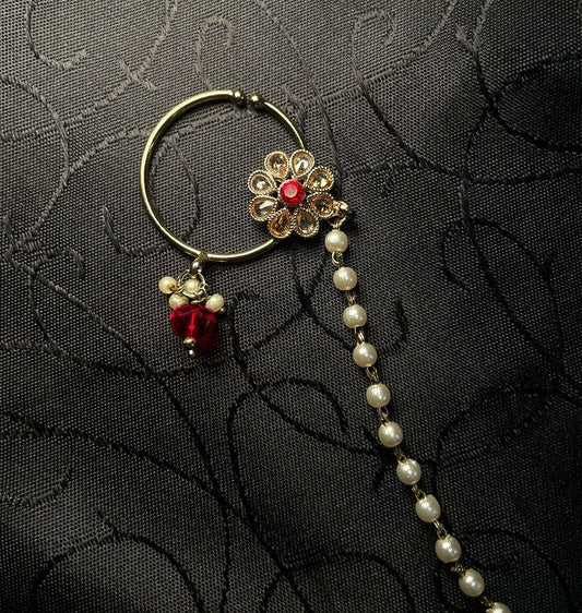✨Bridal Indian Polki Nose Ring w/Chain✨