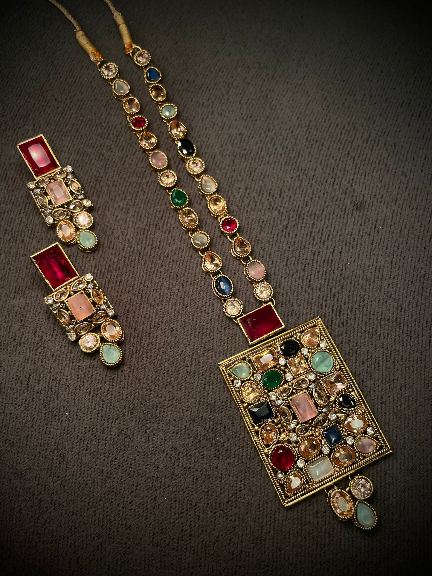 Turkish Style Square Pendant Maala Necklace Sets