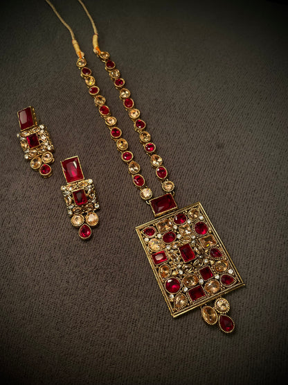 Turkish Style Square Pendant Maala Necklace Sets