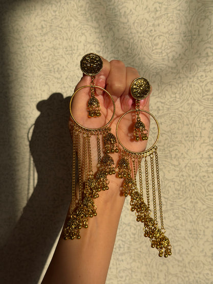 Gold Oxidized Jumki Hoops