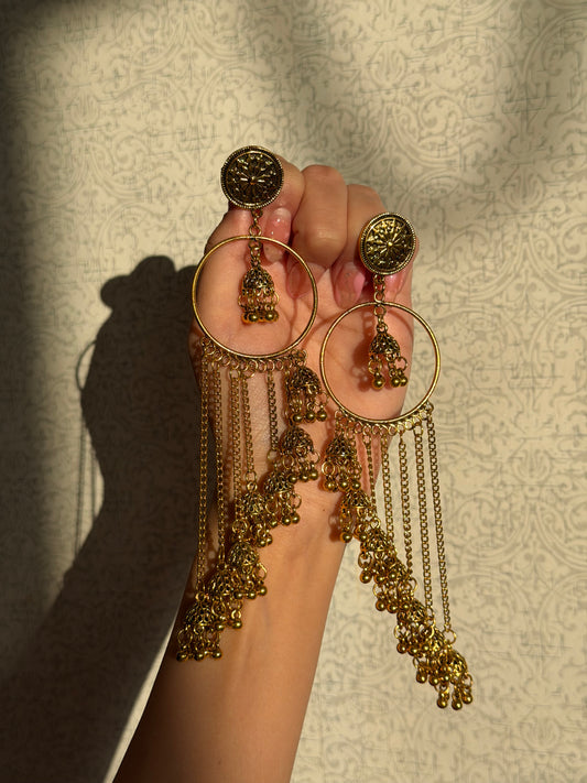 Gold Oxidized Jumki Hoops