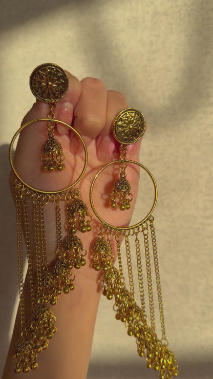 Gold Oxidized Jumki Hoops