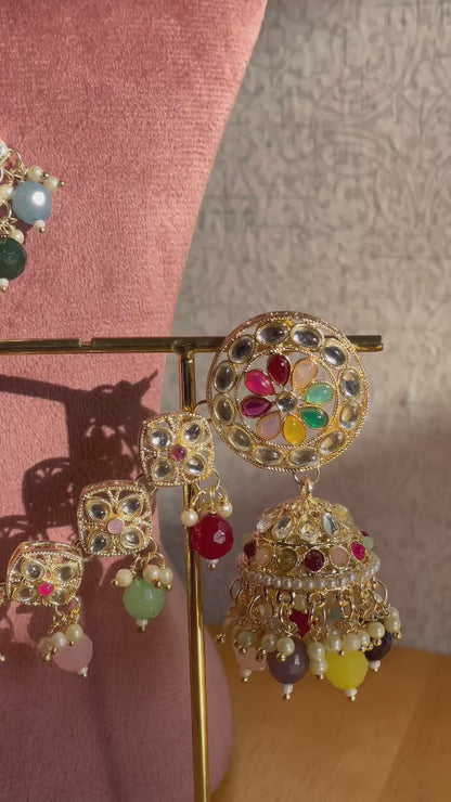 Kundan Bahubali Jumka Tikka Set